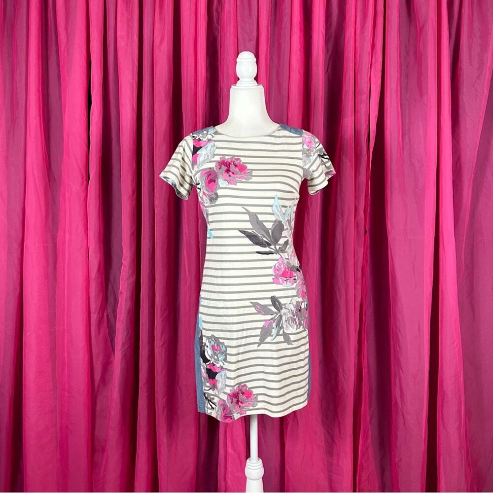 Joules floral, stripe and denim sheath dress, size 2